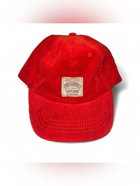 Vintage 90s Polo Ralph Lauren Hat Cap Fitted Red Corduroy Long Bill